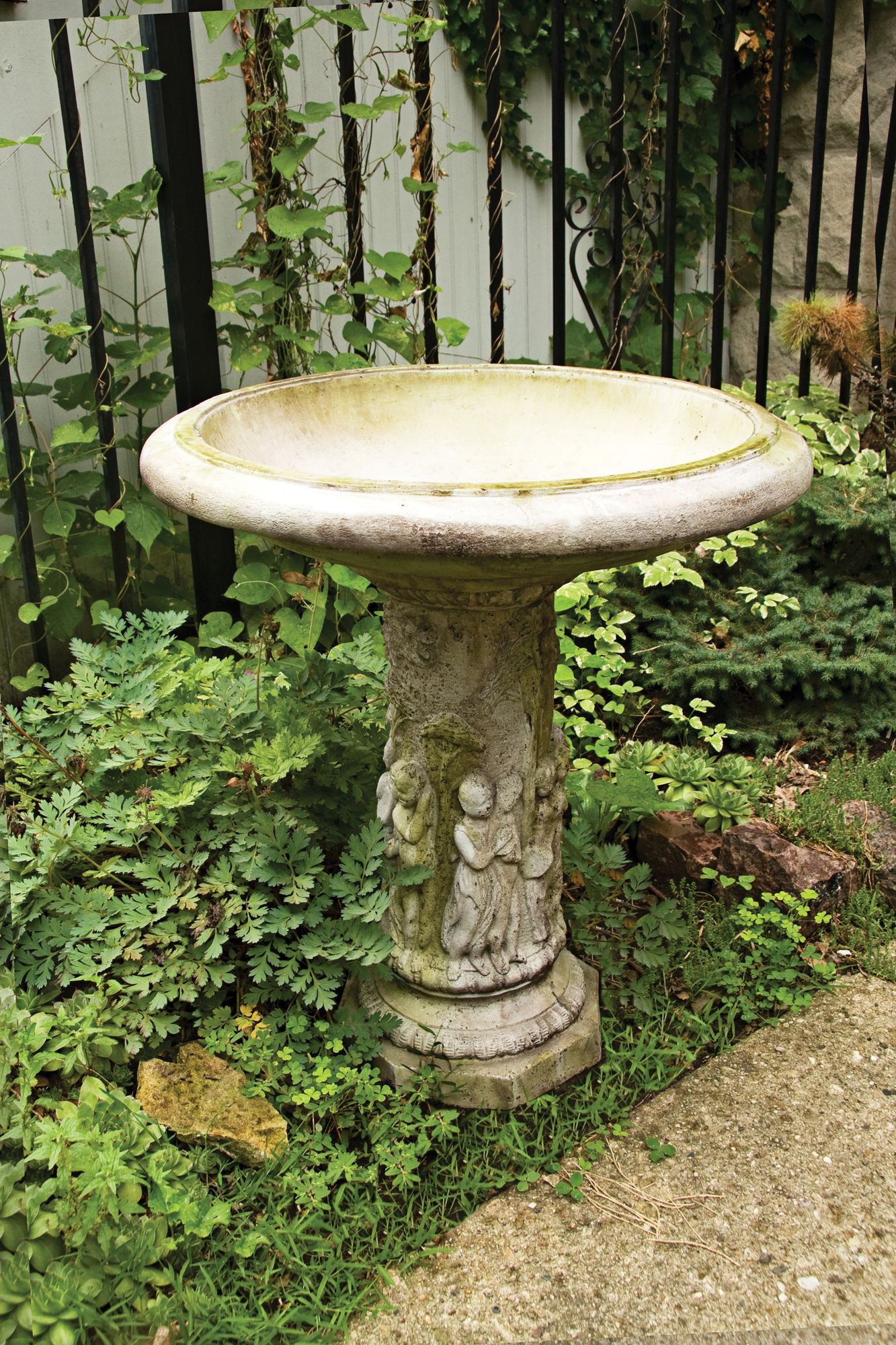 Musical Cherubs 28" High White Moss Outdoor Bird Bath