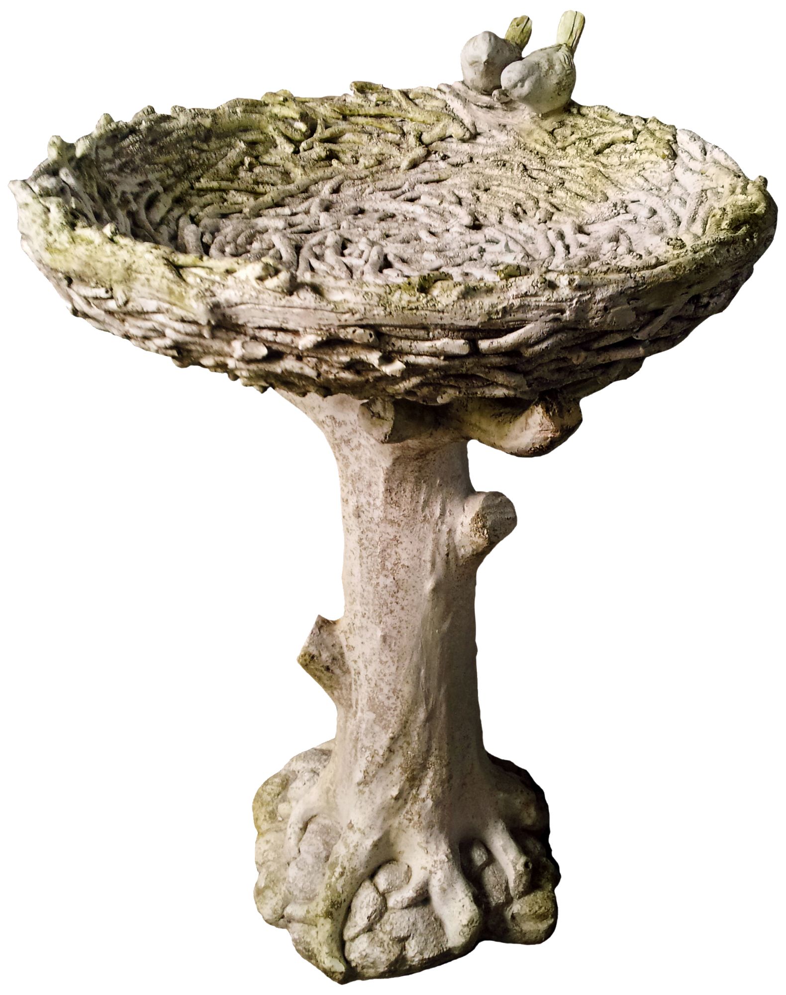 Nature's 30" High White Moss Outdoor Bird Bath with Birds