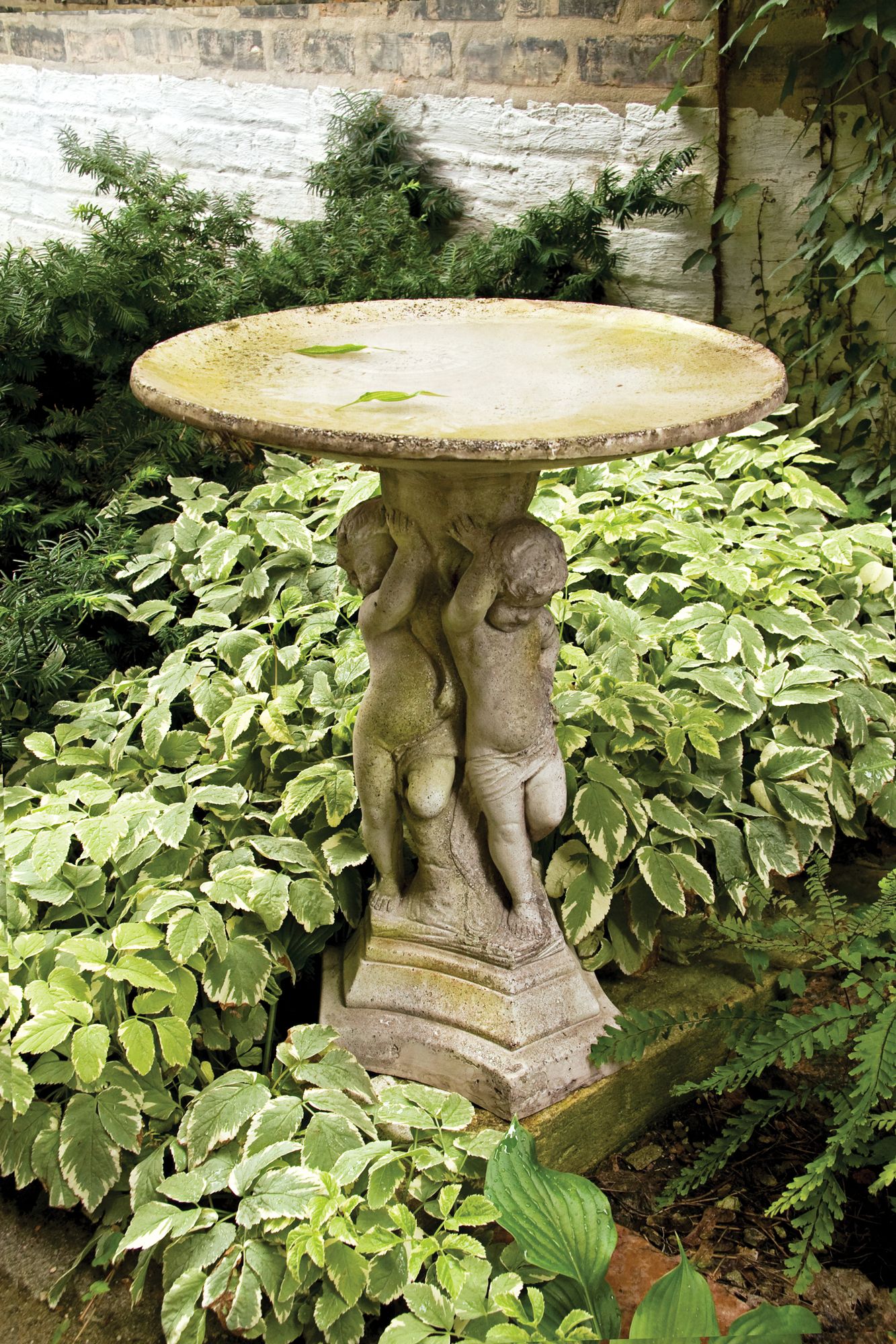 Bella Bimmbi 22" High White Moss Cherubs Outdoor Bird Bath