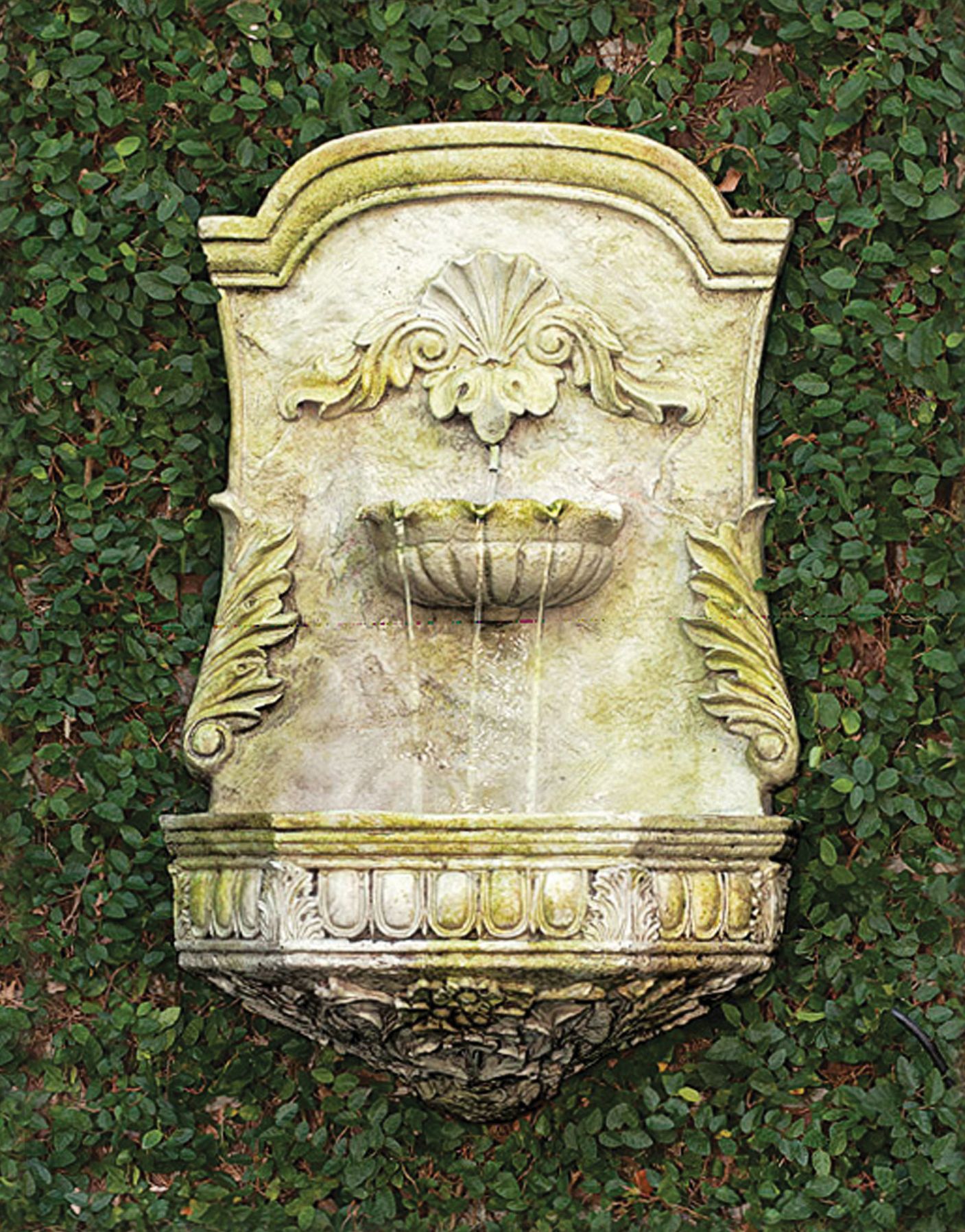 Scroll 29" High White Moss Outdoor Wall Fountain