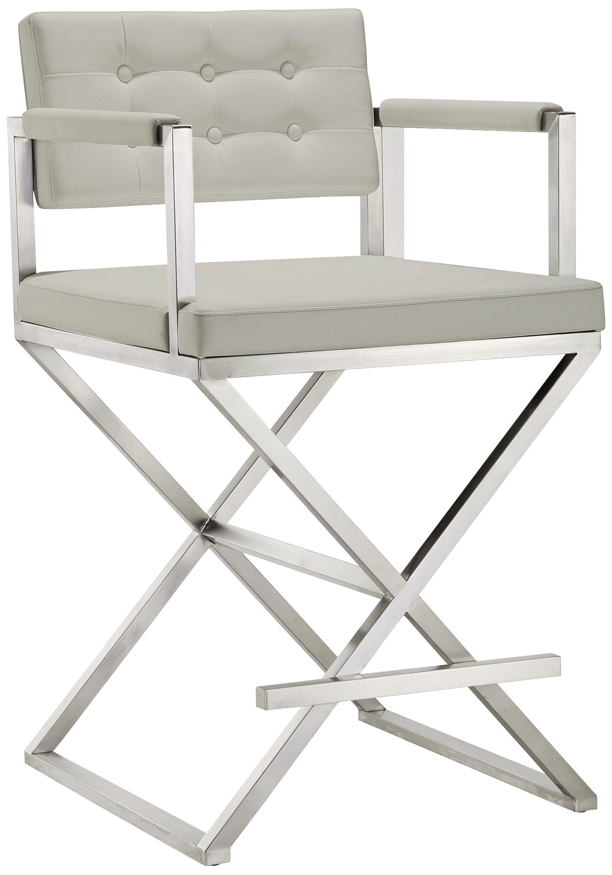Director 26" Light Gray and Steel Tufted Counter Stool