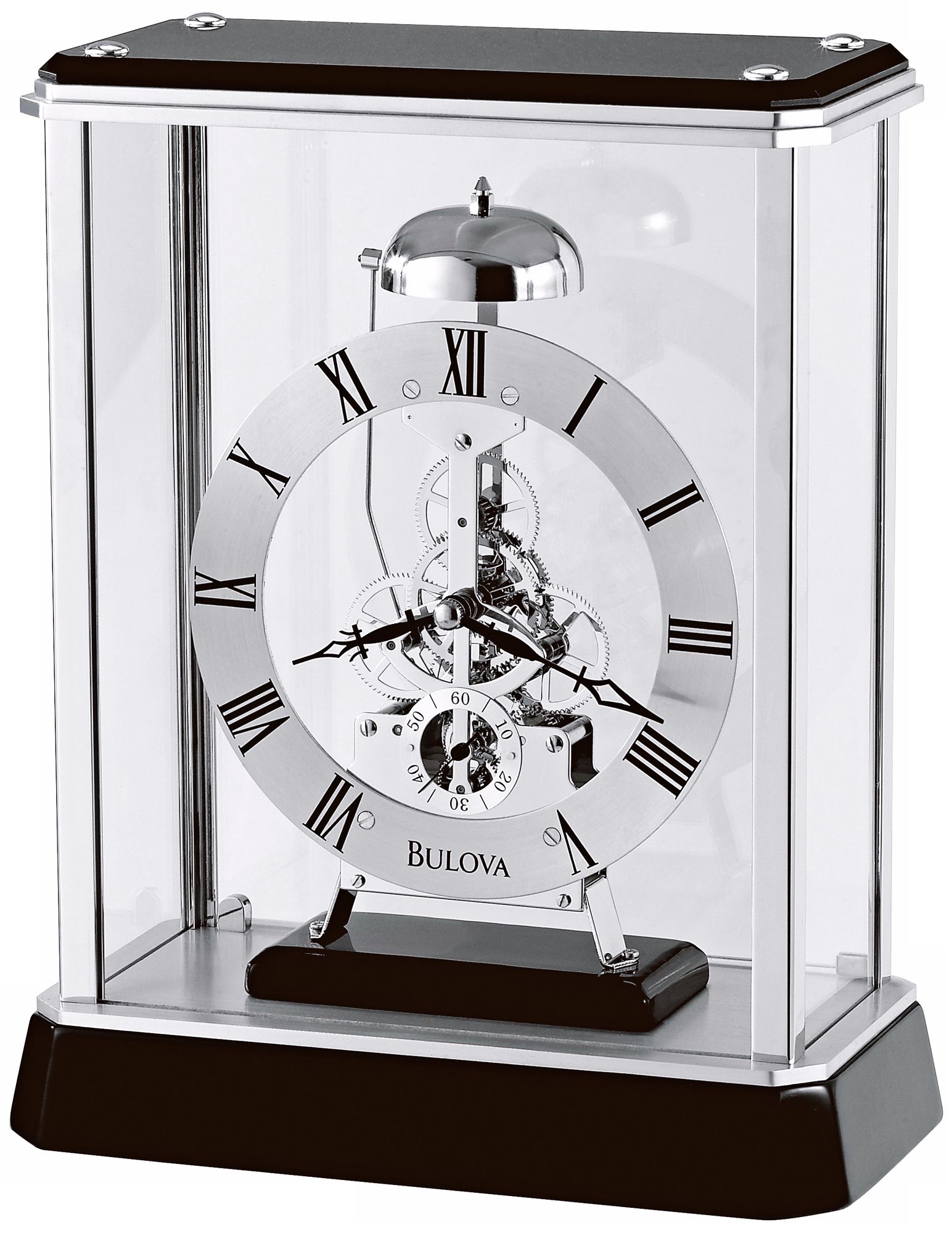 Vantage Black and Chrome 10" High Bulova Table Clock