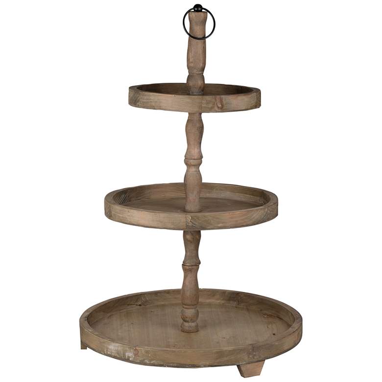 Woodruff Weathered Natural Wood Round 3-Tier Serving Tray