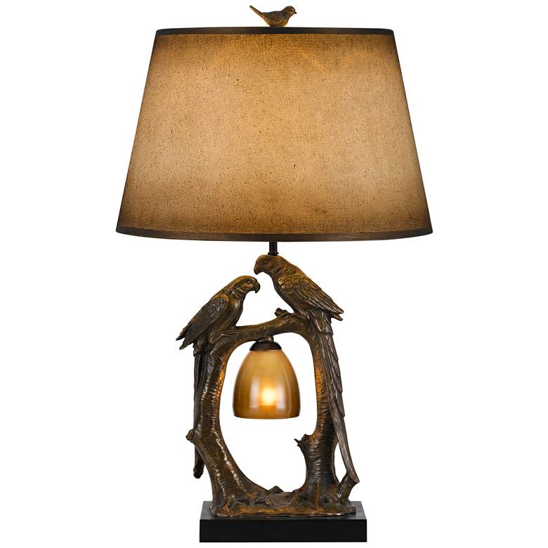 Nature Theme Antique Bronze Table Lamp with Paper Shade - #23F14