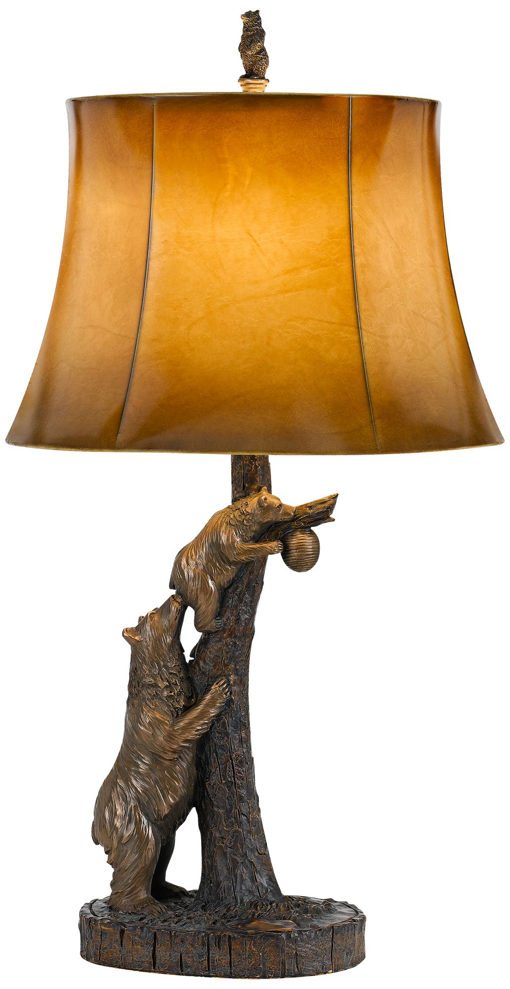 Bear Antique Bronze Table Lamp with Leatherette Shade 23F22 Lamps Plus
