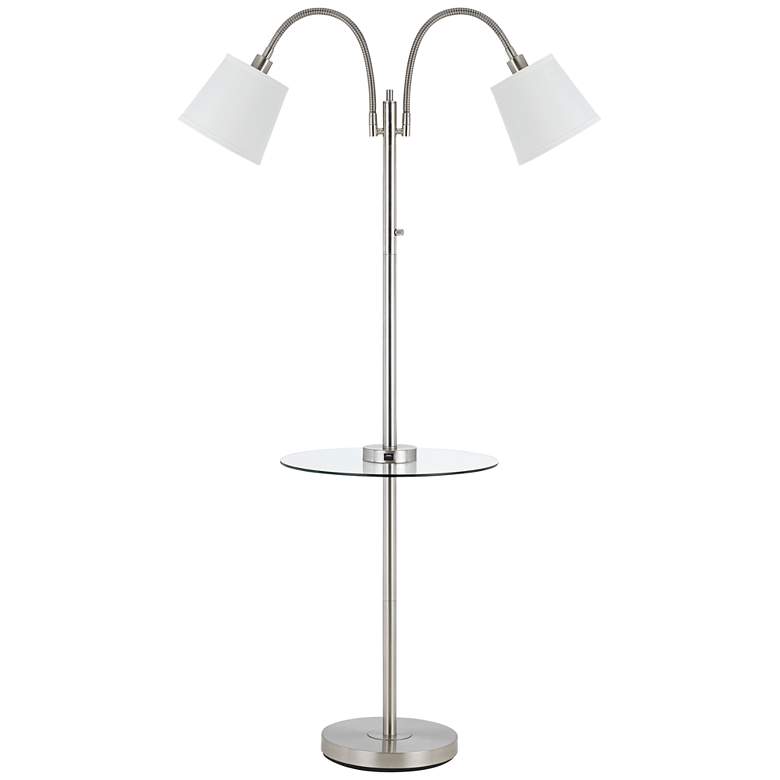 Image 2 Gail Brushed Steel Double Gooseneck Floor Lamp w/ Tray Table