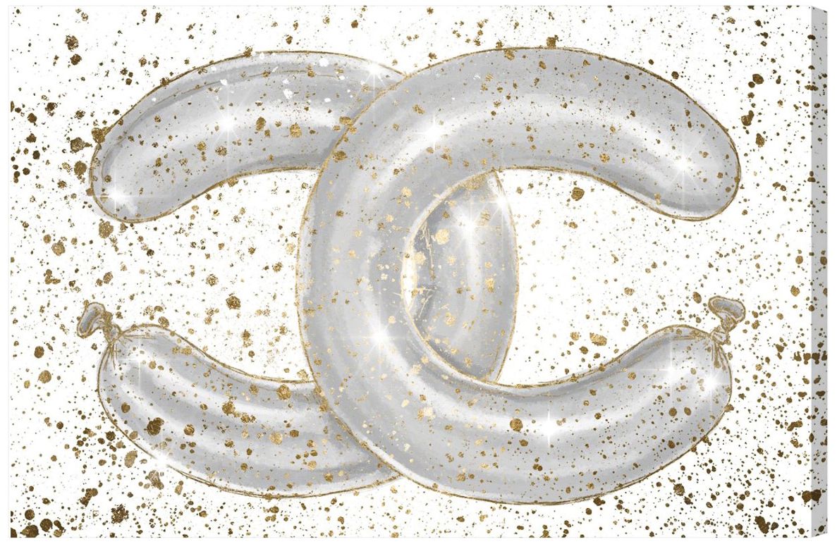 Oliver Gal Balloons and Stars Gold Canvas Wall Art