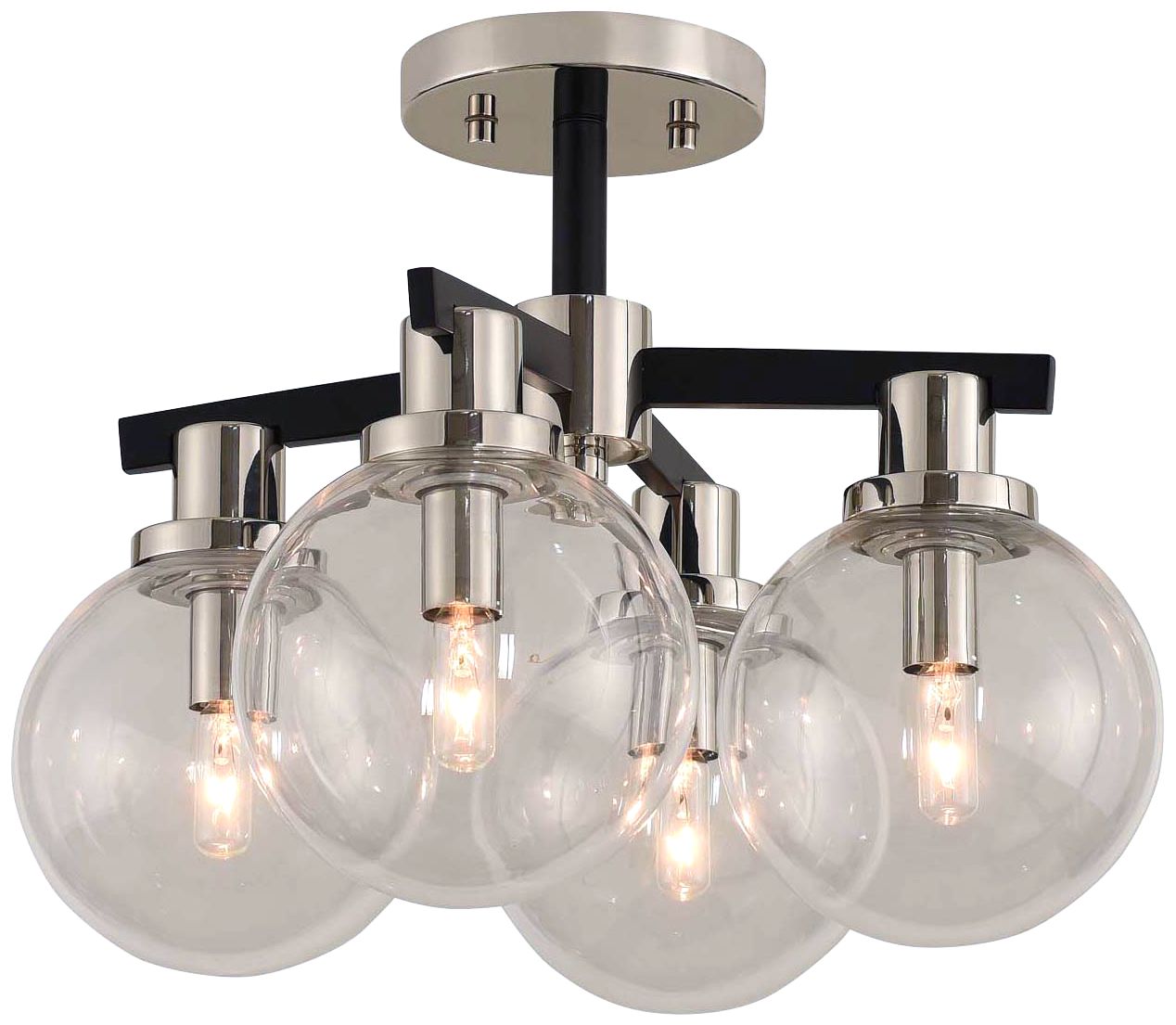 Cameo 16" Wide Matte Black and Nickel 4-Light Ceiling Light