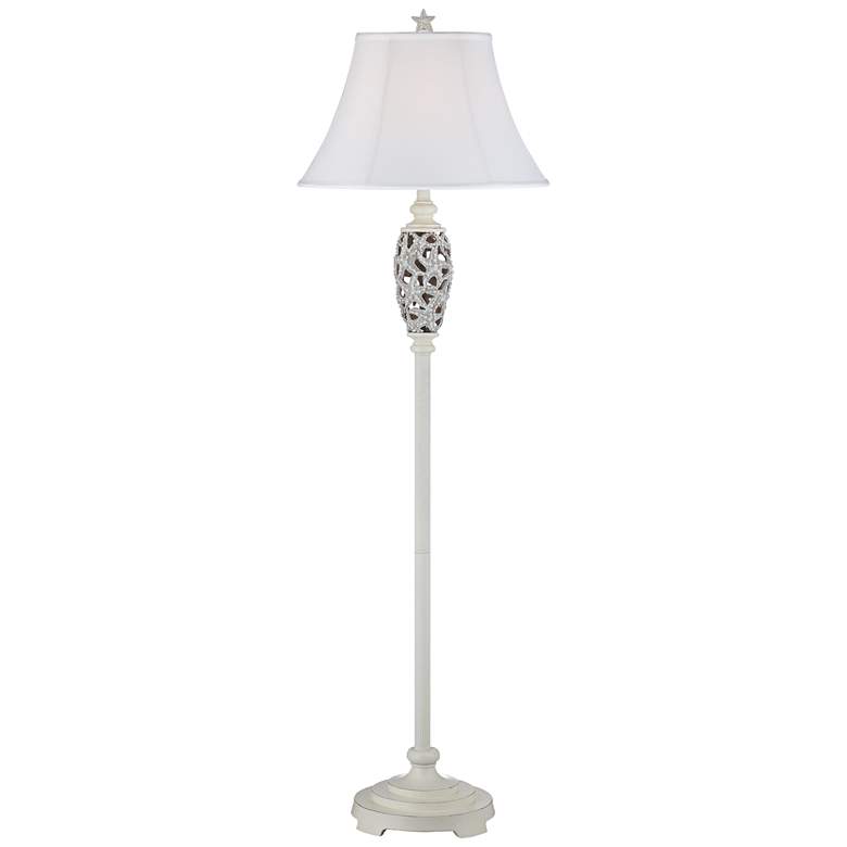 Image 2 Starfish Antique Floor Lamp with Piped Linen Shade