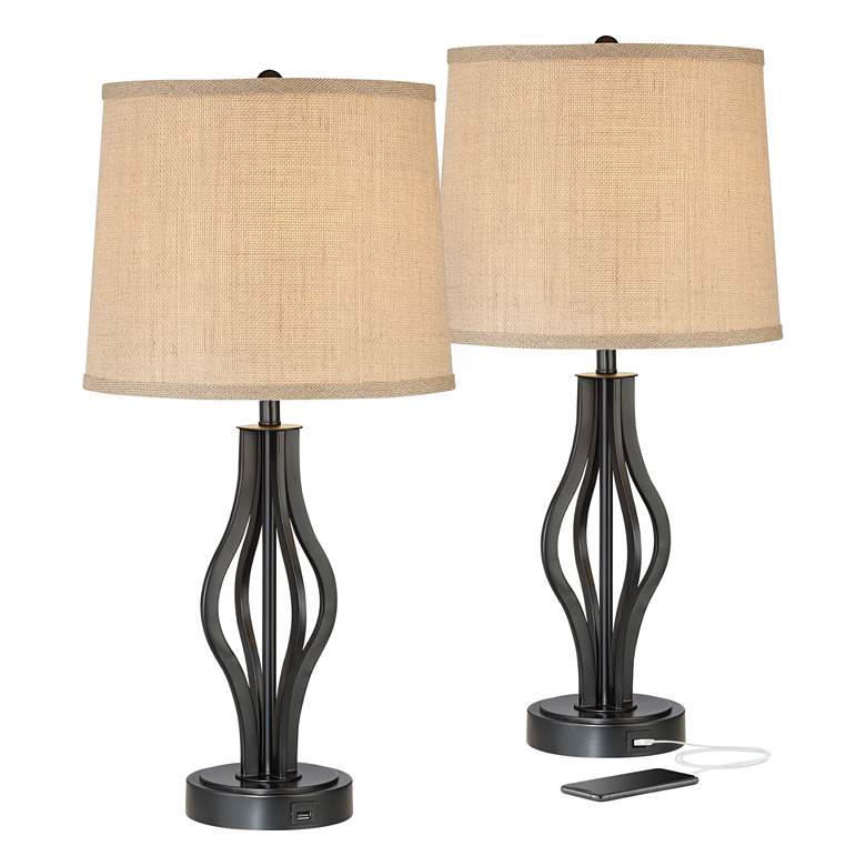 Heather Iron Table Lamps with USB Ports Set of 2