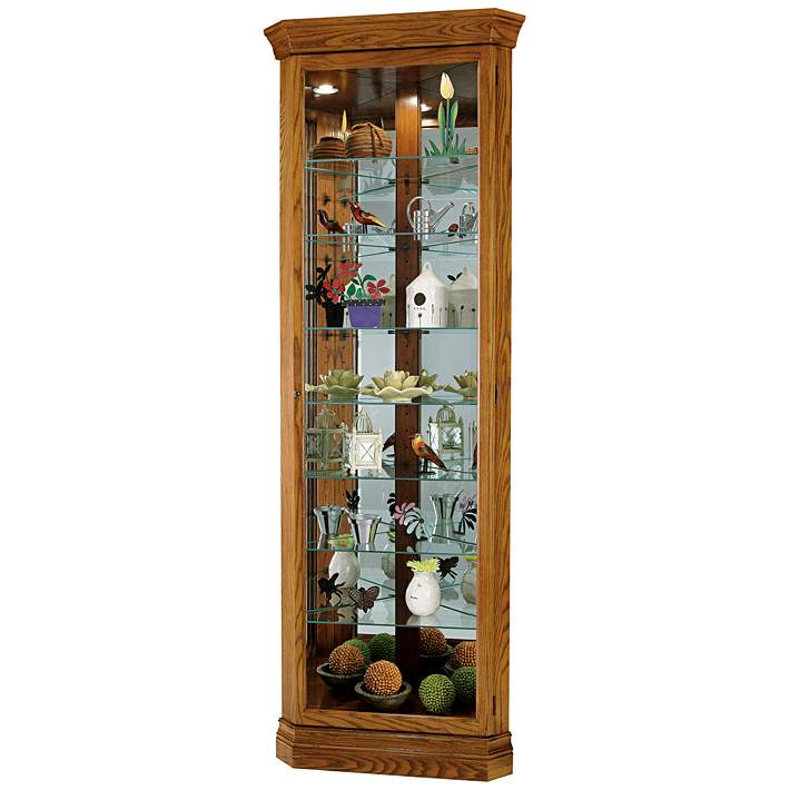 Dominic 80 High Legacy Oak Corner Curio Cabinet With Lights