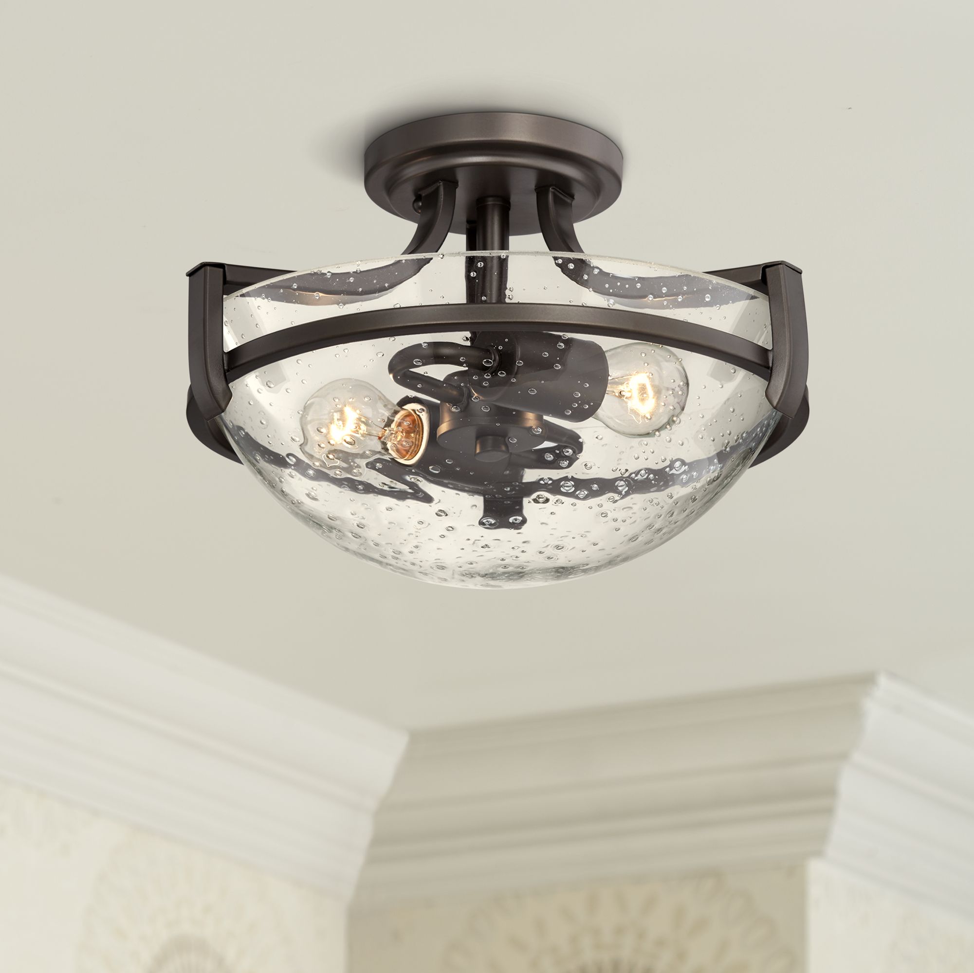 Details About Ceiling Light Semi Flush Mount Fixture Bronze Seedy Glass 13 Bedroom Kitchen