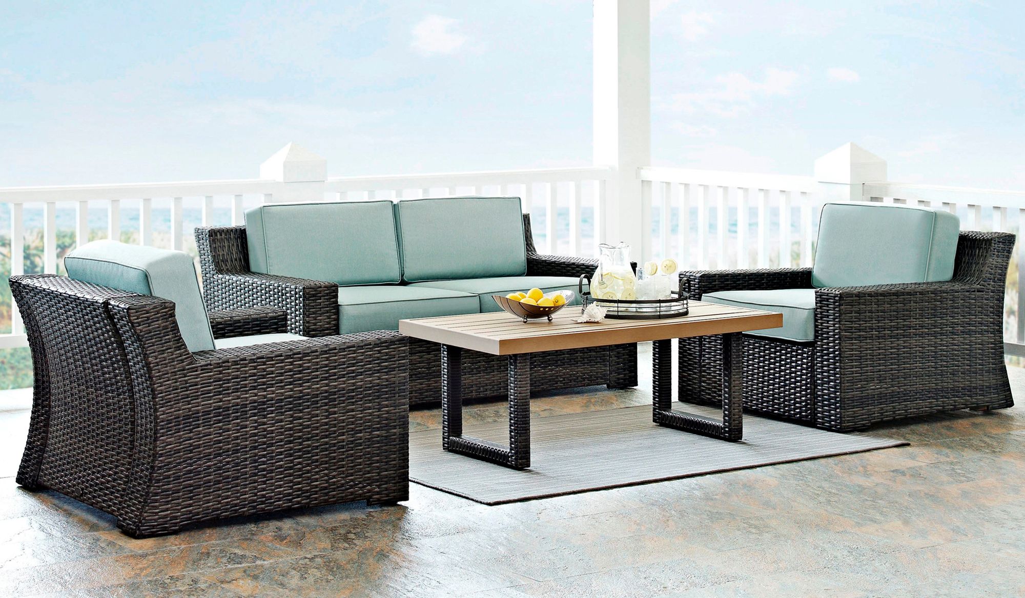 Beaufort Blue and Brown Wicker 4-Piece Outdoor Patio Set