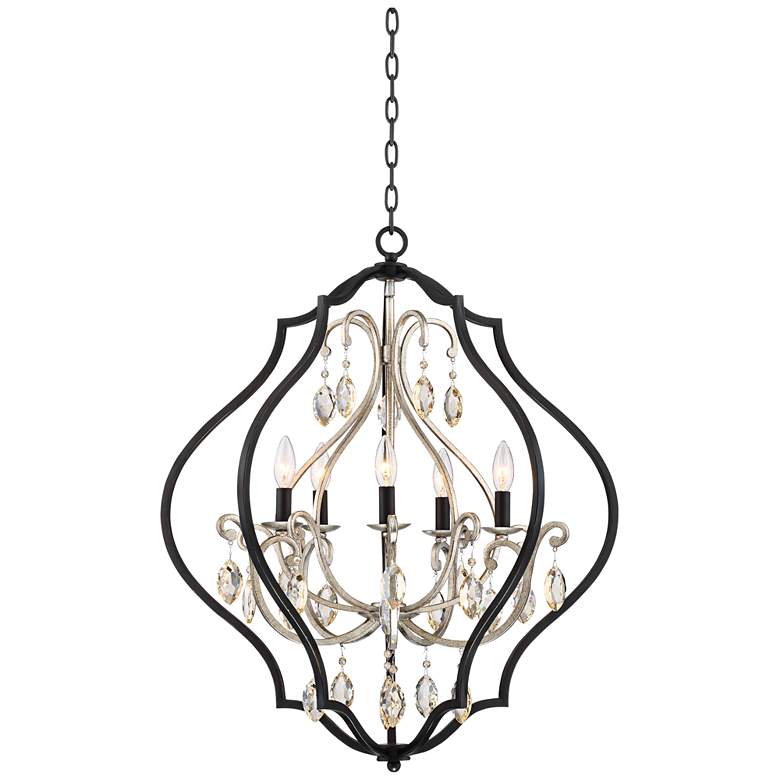 Image 2 Clara 27" Wide Black and Antique Silver 5-Light Chandelier