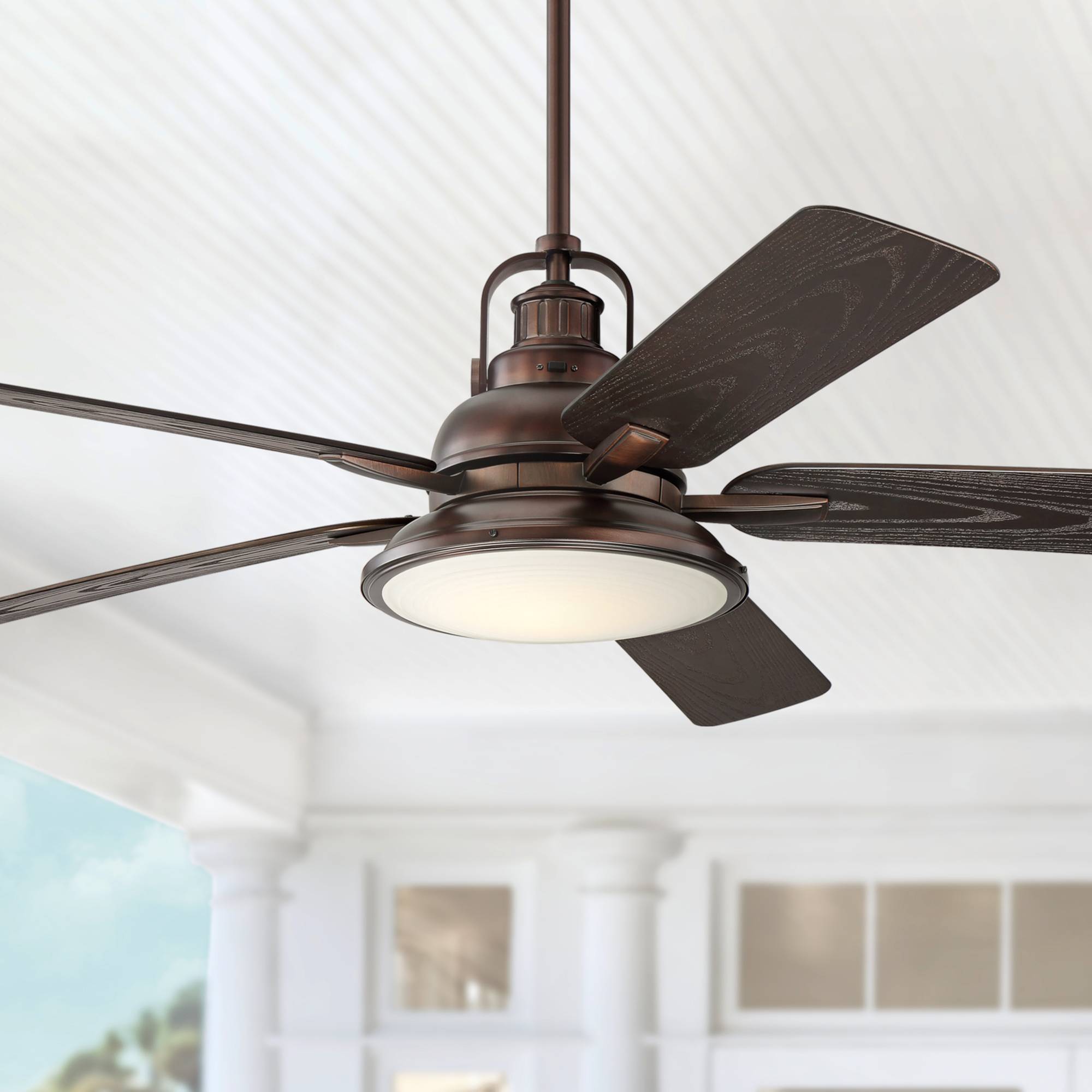 60 Industrial Outdoor Ceiling Fan With Light Led Bronze Wet For