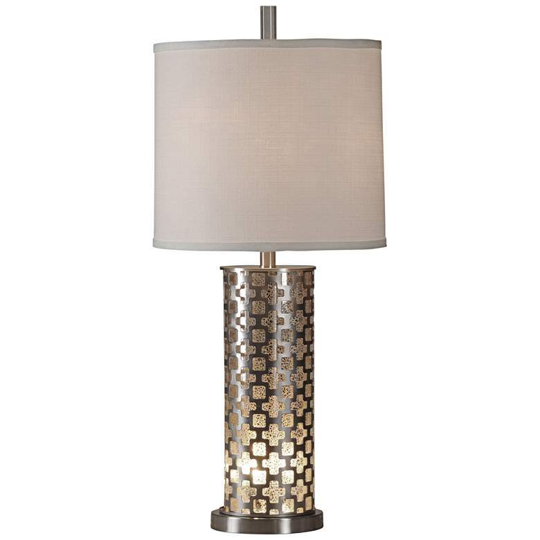 Image 2 Peoria Silver Brushed Steel Table Lamp with Night Light