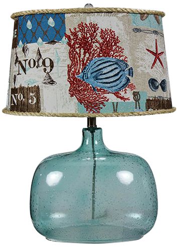 Spa Blue Glass Accent Table Lamp w/ Nautical Patchwork ...