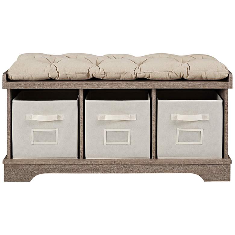 Image 2 Carvallo Driftwood 3-Cubby Storage Bench with Bins