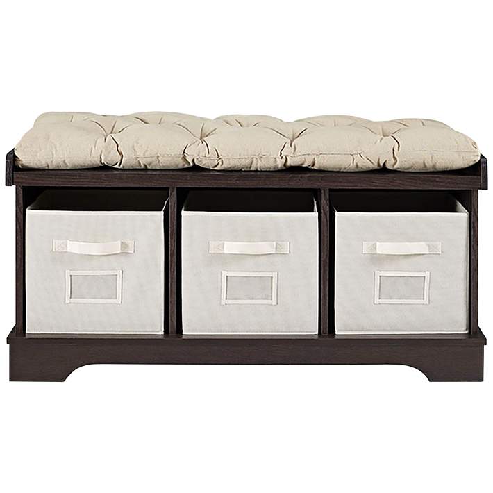 3 Tote Cubby Storage Bench in Espresso with Cushion 