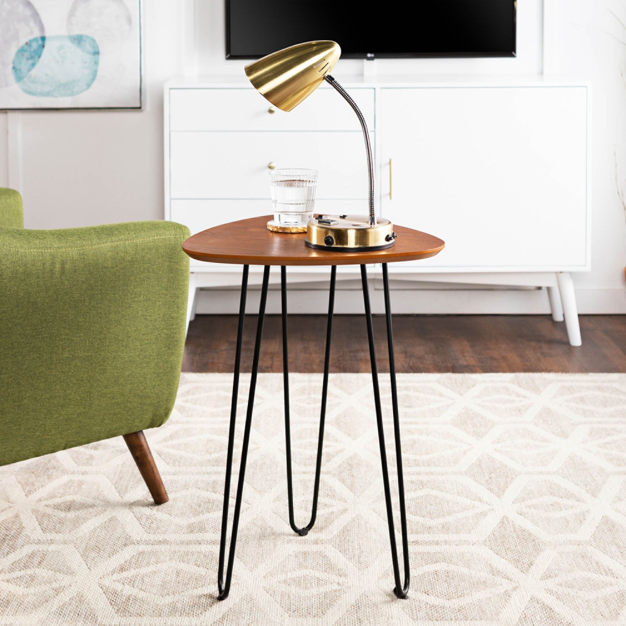 Salish 18" Wide Walnut Wood and Metal Modern Side Table