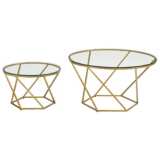 Geometric Glass Top Gold 2-Piece Round Coffee Table Set