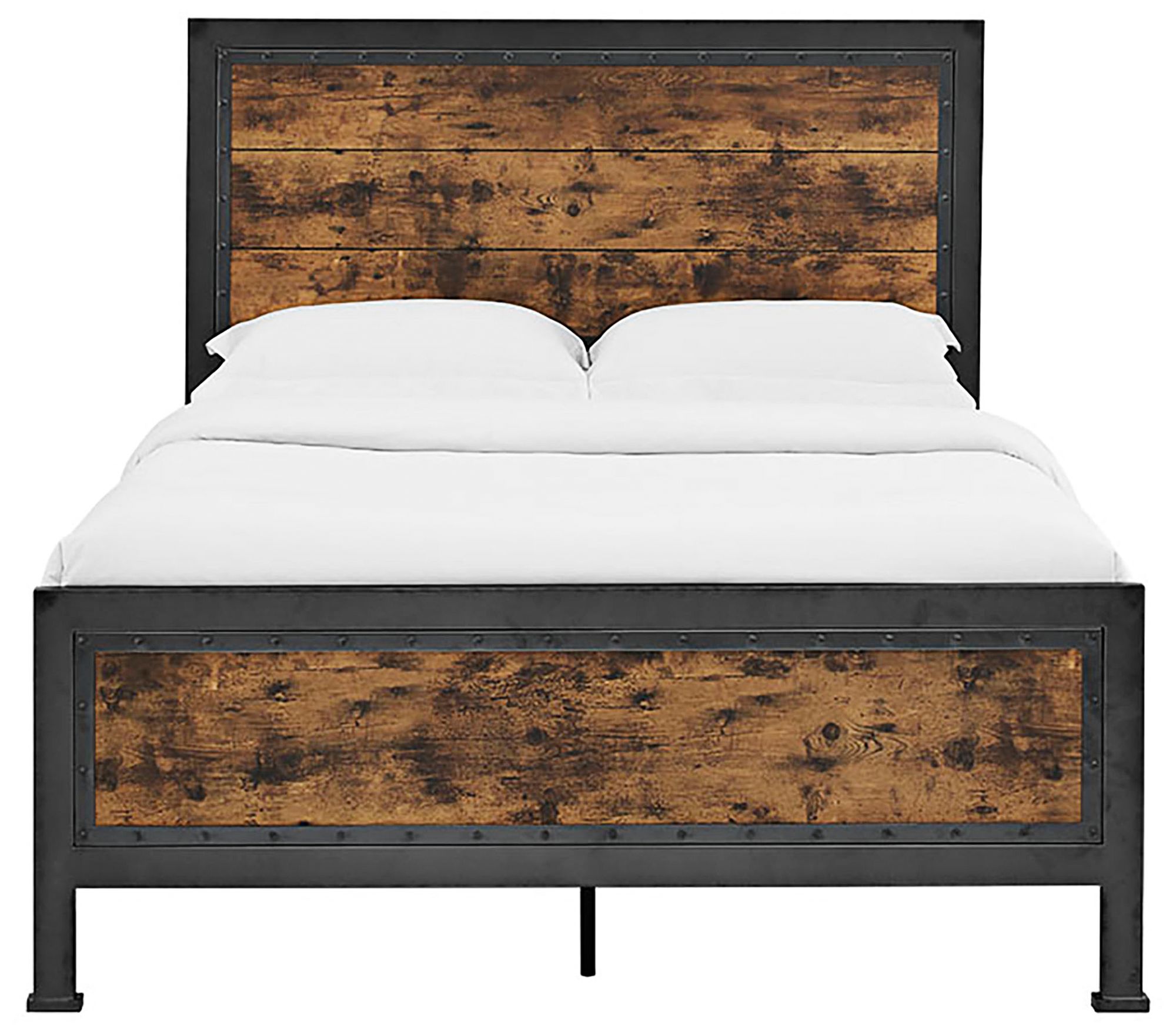 Rustic Home Brown Wood and Metal Queen Bed