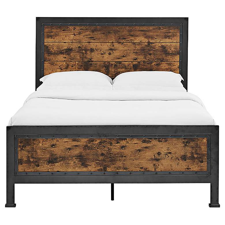 Rustic Home Brown Wood and Metal Queen Bed