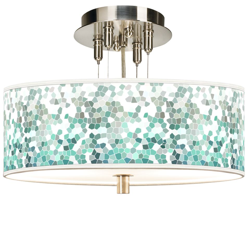 Aqua Mosaic Giclee 14" Wide Ceiling Light