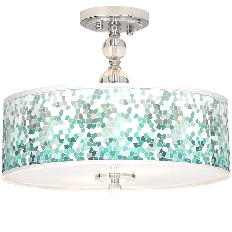 Image 2 Aqua Mosaic Giclee 16" Wide Semi-Flush Ceiling Light