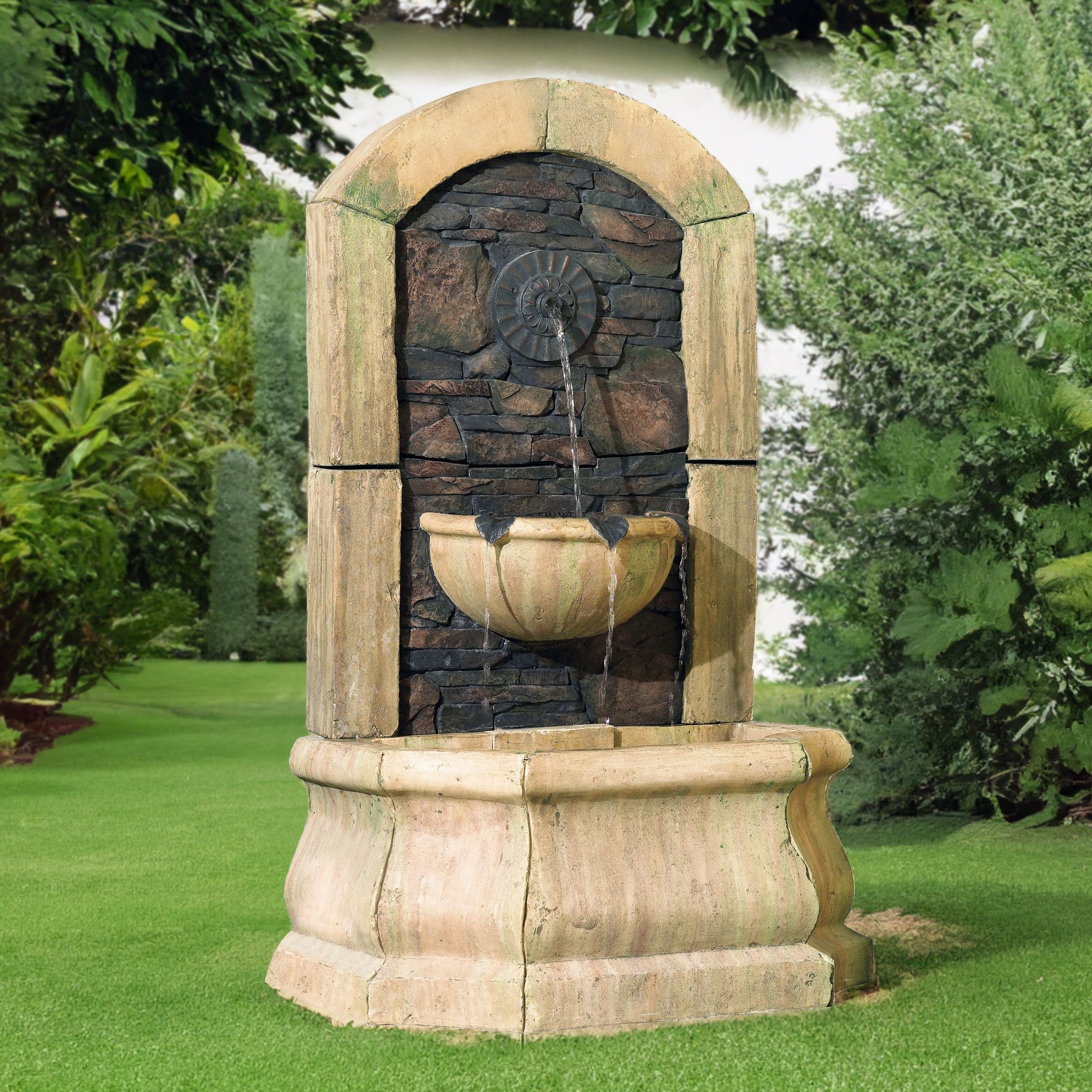 Rustic Outdoor Wall Water Fountain 50 Tiered Tuscan For Yard Garden   25069cropped