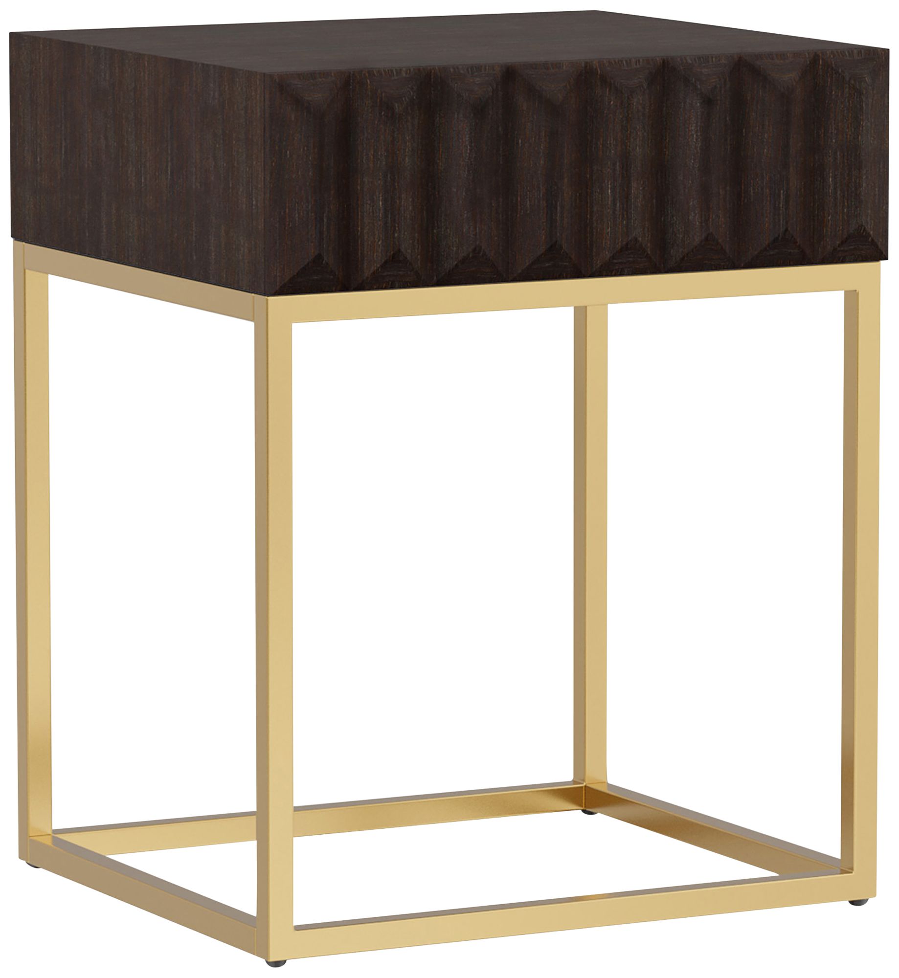 Gilhame 19"W Walnut Wood Gold Metal Rectangular Side Table