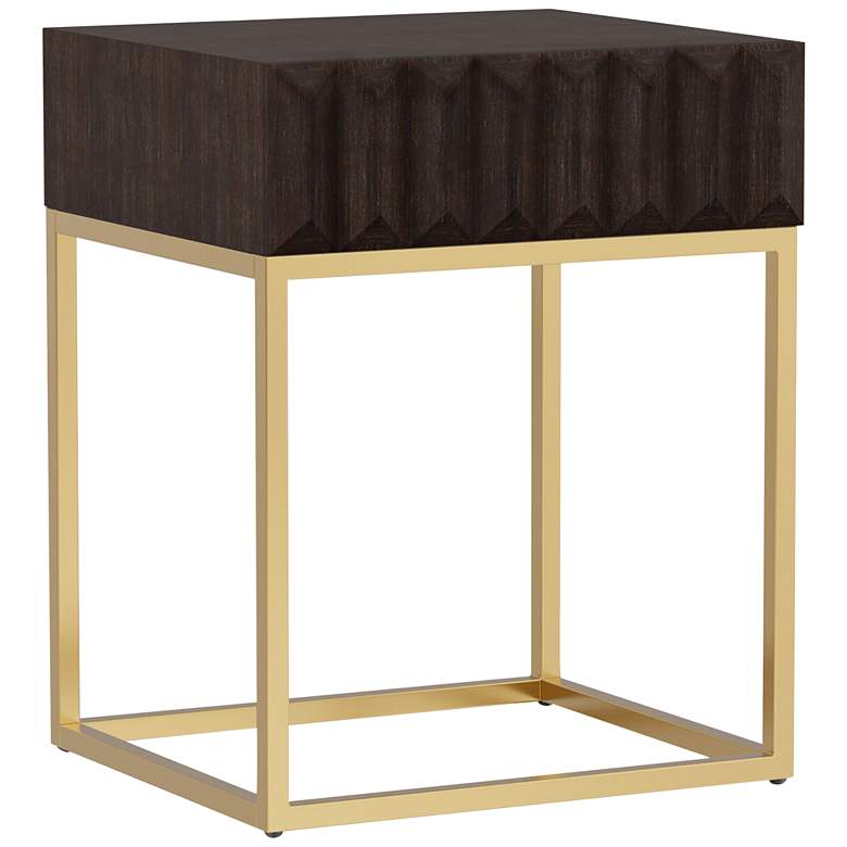 Gilhame 19&quot;W Walnut Wood Gold Metal Rectangular Side Table