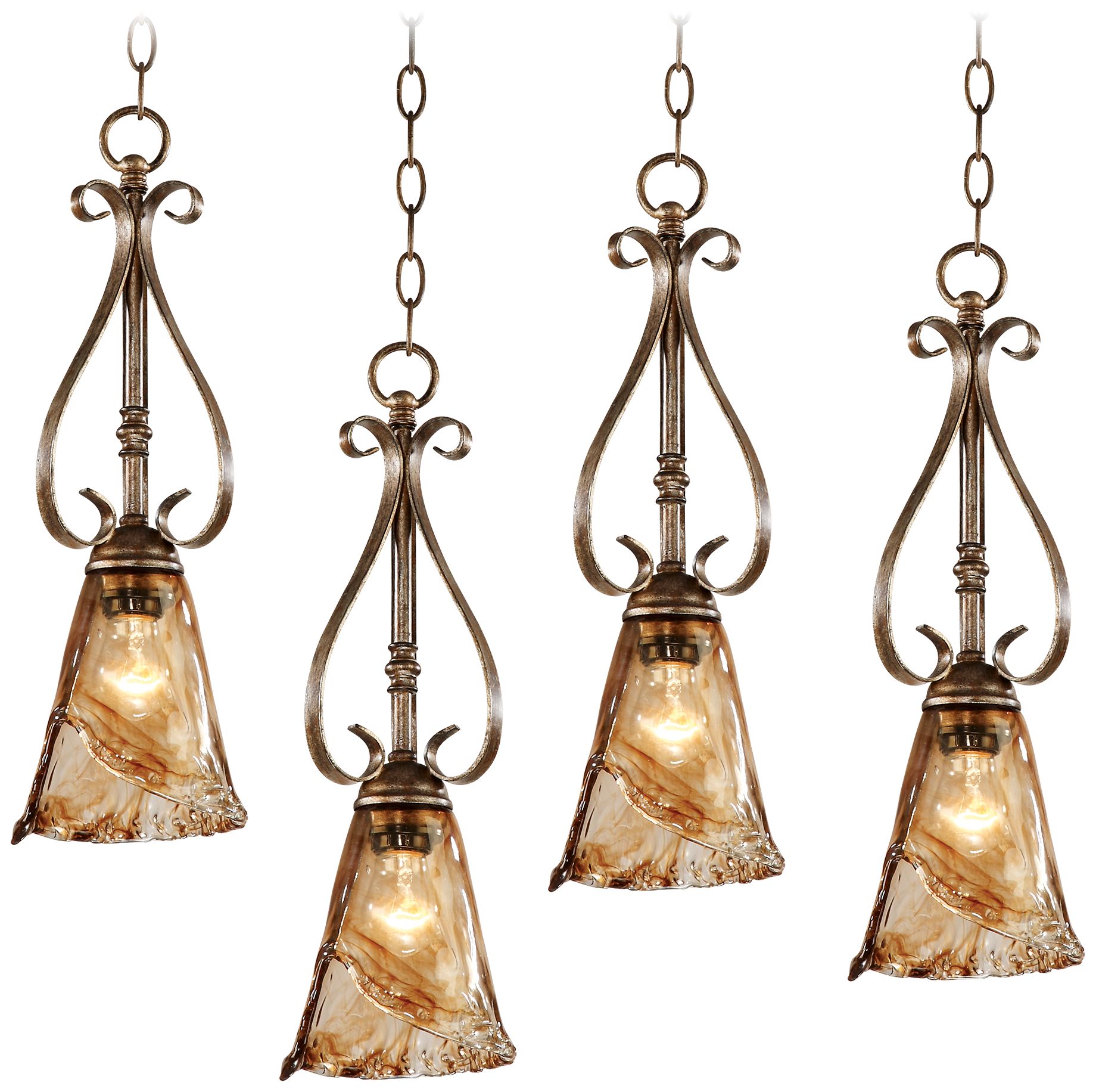 Amber Scroll Bronze 4-Light Swag Chandelier