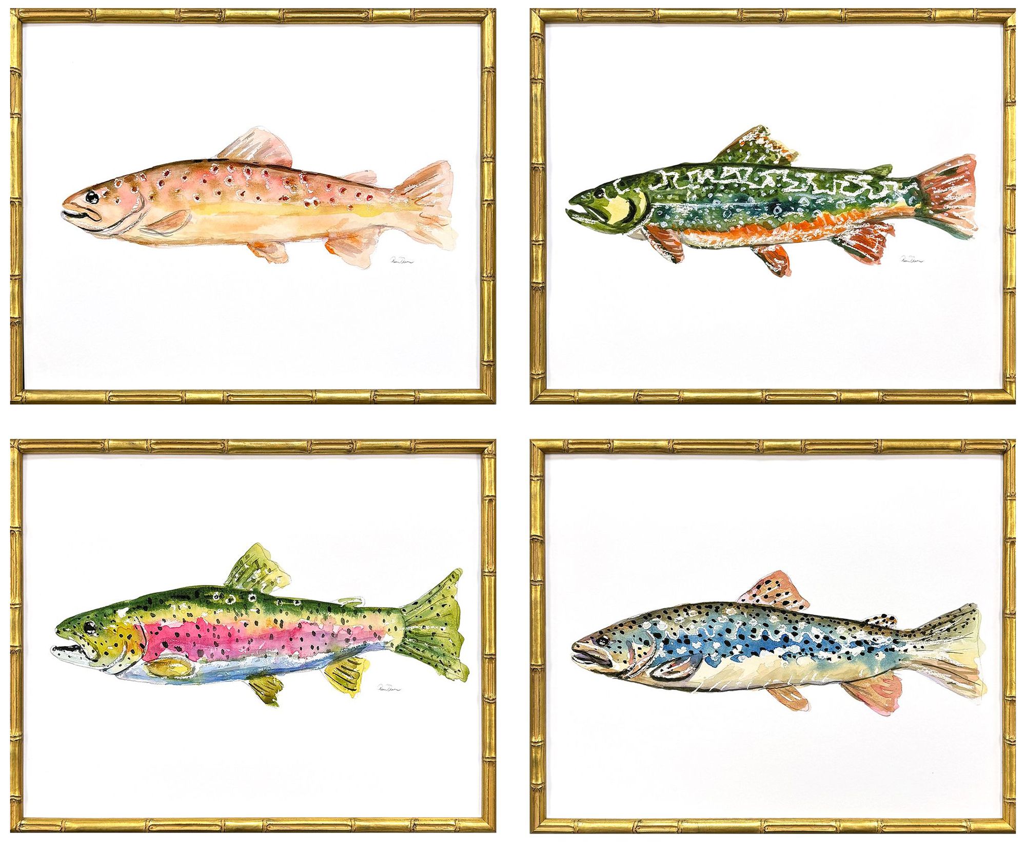 Paragon Colorful Trout 21"w X 17"h Coastal Framed Art Set Of 4