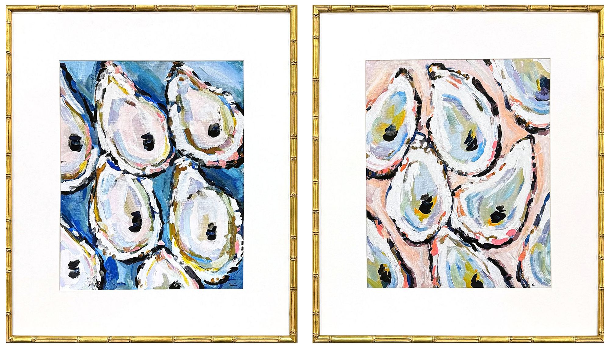 Paragon Oyster Shells 25"w X 29"h Coastal Framed Art Set Of 2