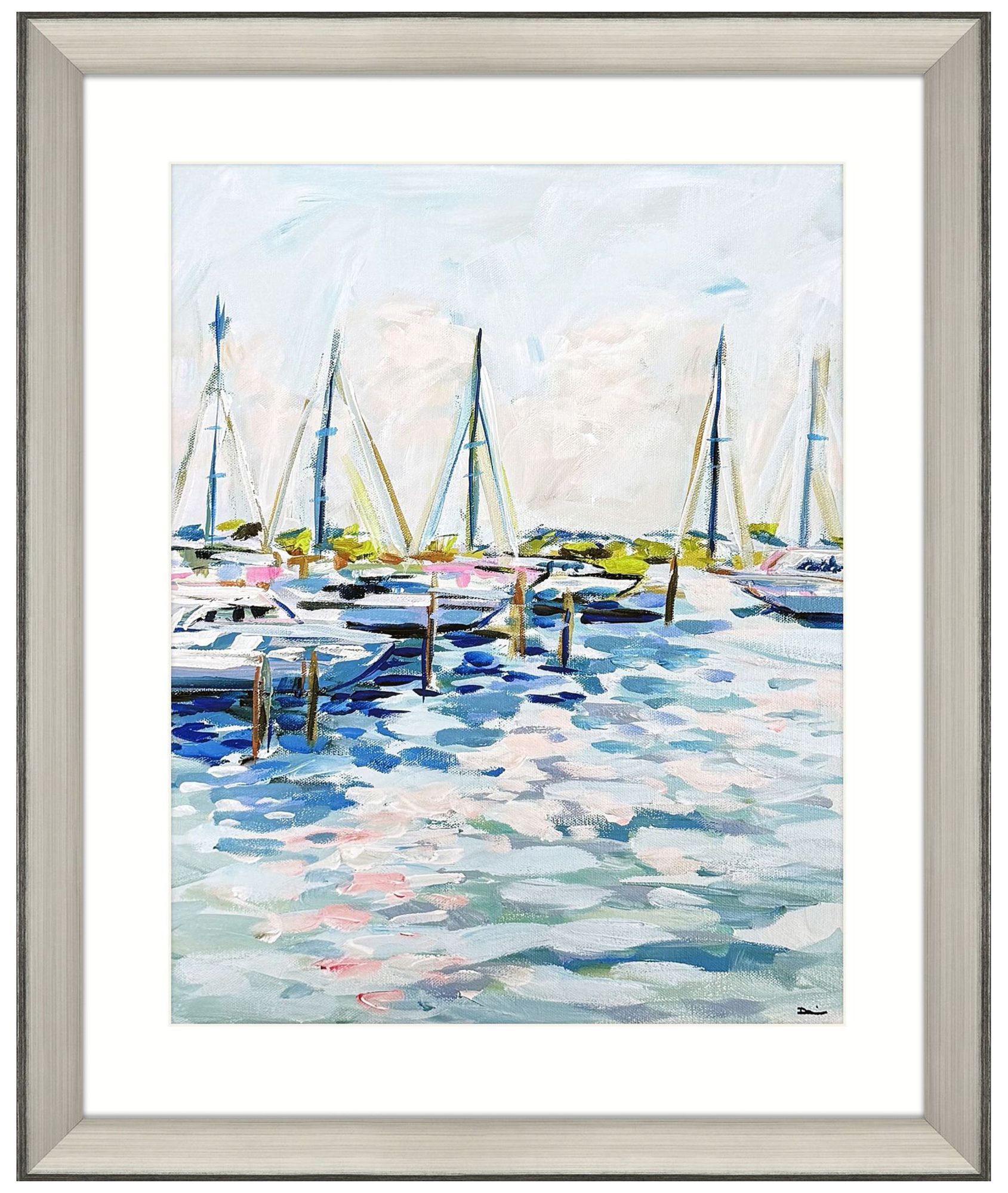 Paragon Marina At Dusk 36"w X 44"h Coastal Framed Art