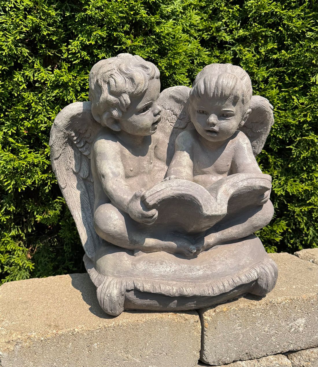 Two Cherubs Reading 15 1/2"W Garden Accent Sculpture