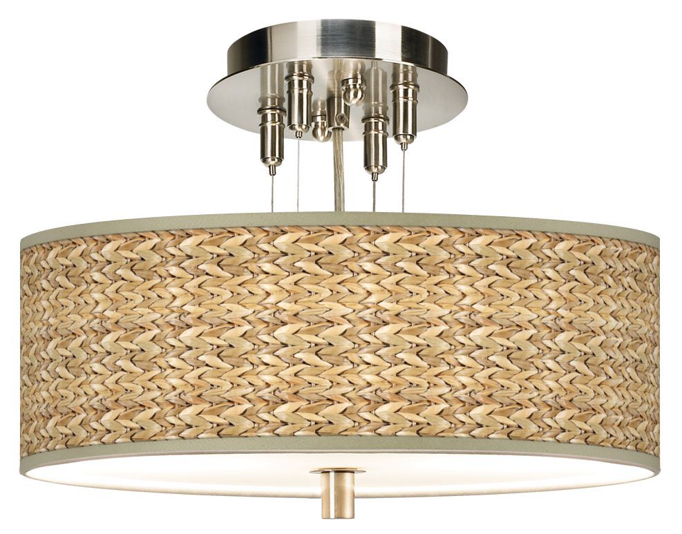 Seagrass Print Pattern 14" Wide Ceiling Light