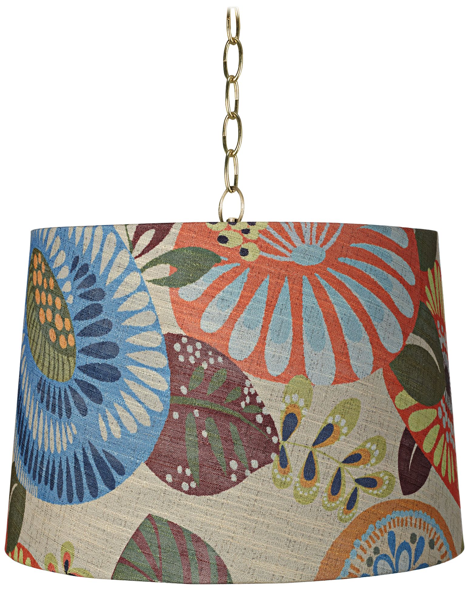Tropic Drum 16" Wide Antique Brass Shaded Pendant Light