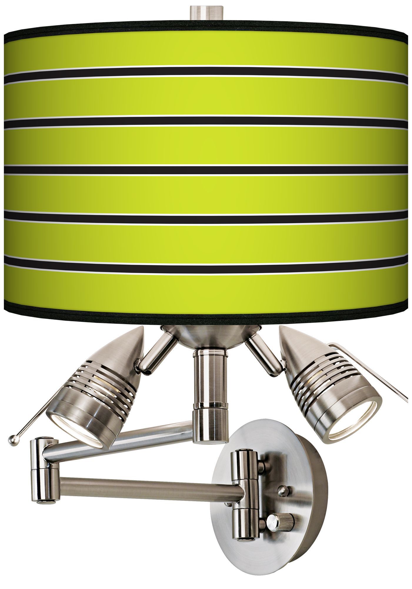 Bold Lime Green Stripe Giclee Plug-In Swing Arm Wall Lamp