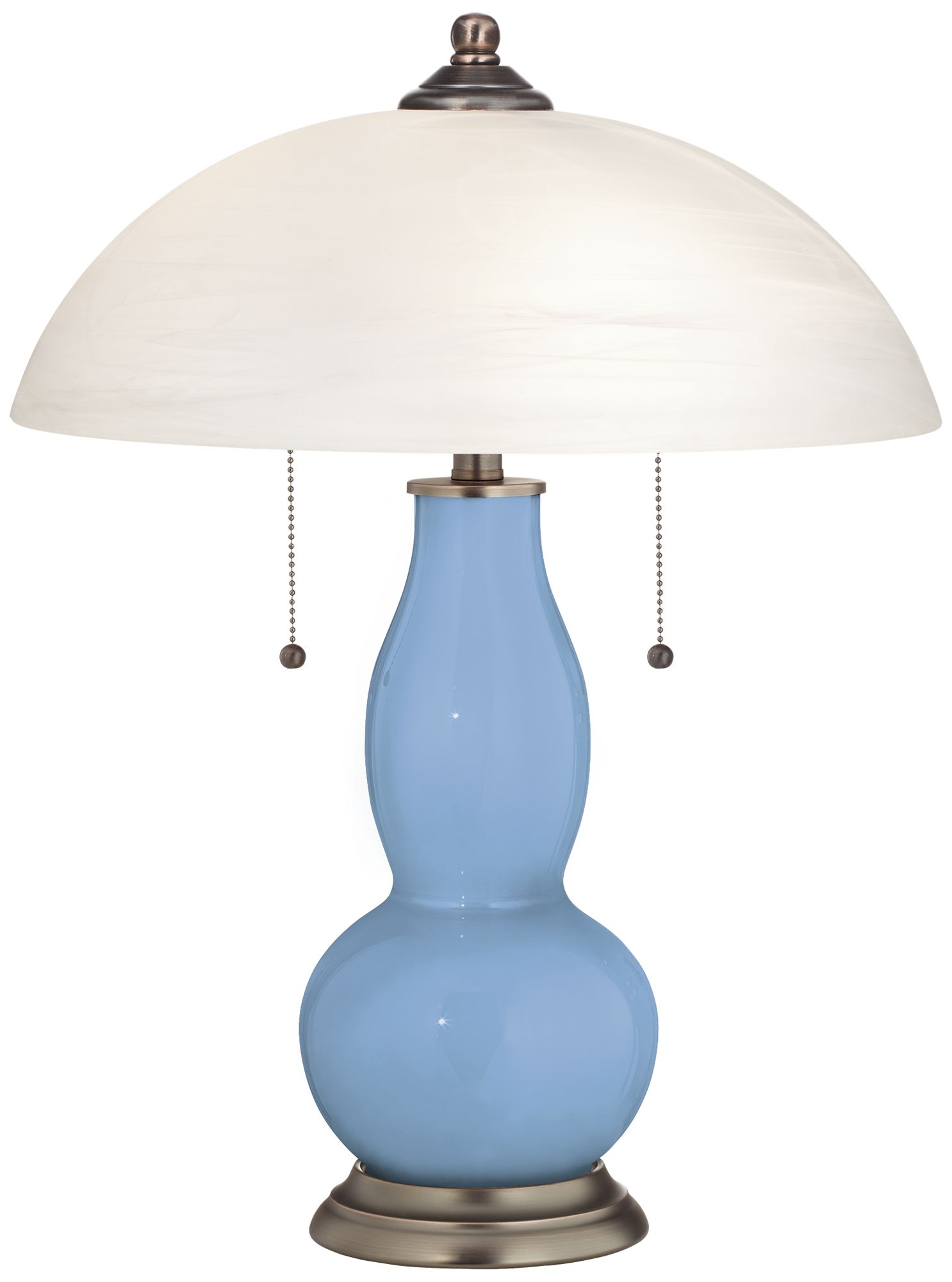 Placid Blue Gourd-Shaped Table Lamp with Alabaster Shade