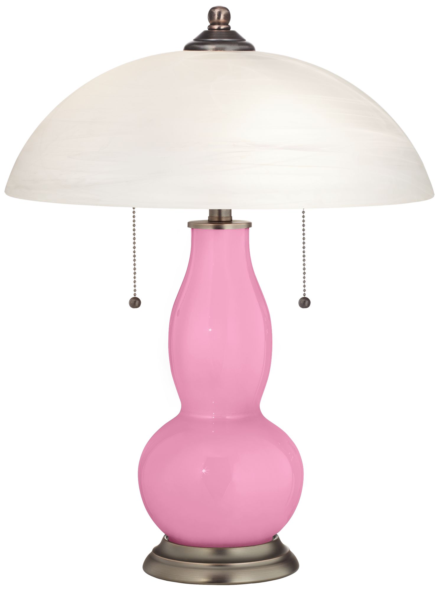 Candy Pink Gourd-Shaped Table Lamp with Alabaster Shade
