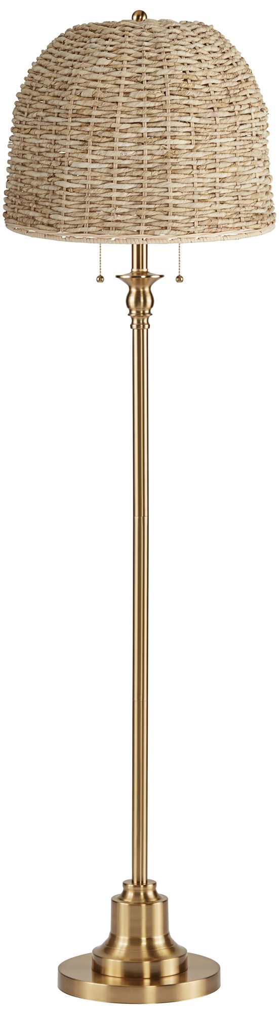 360 Lighting Dyna 58"h Antique Brass And Woven Rattan Shade 2-light Floor Lamp