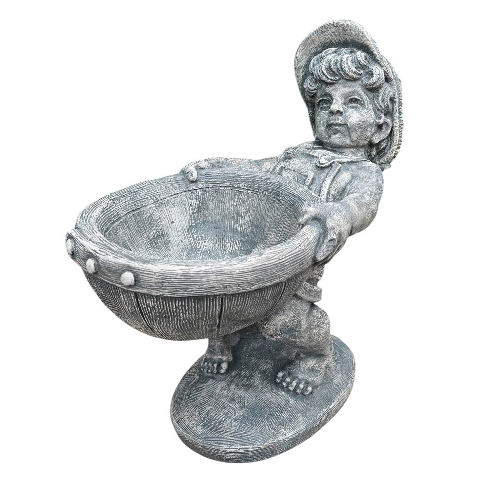 Petite Boy 20" Wide Cast Stone Garden Planter or Birdbath