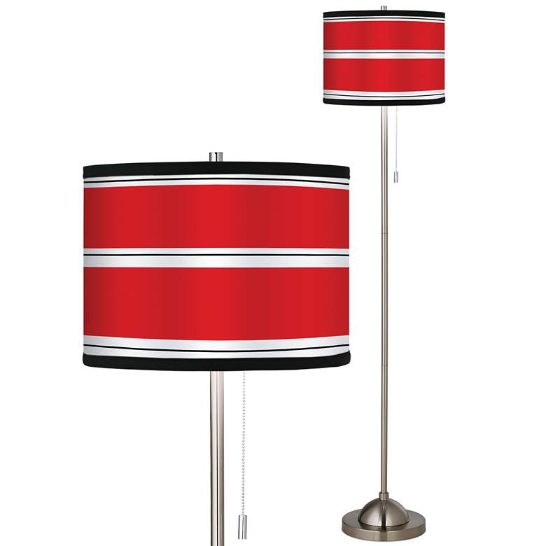 Image 2 Giclee Red Stripes Brushed Nickel Pull Chain Floor Lamp