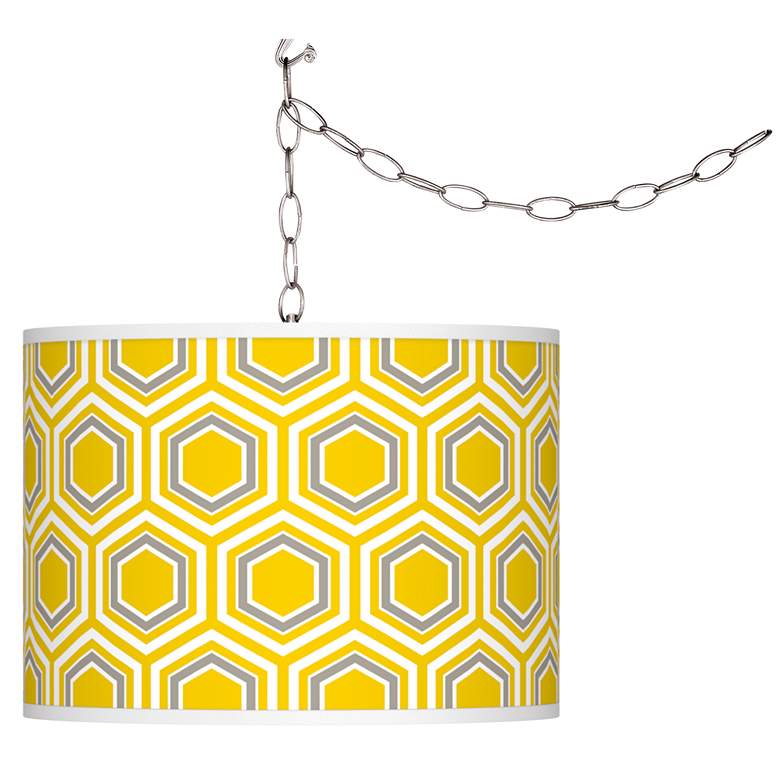 Swag Style Honeycomb Giclee Shade Plug-In Chandelier