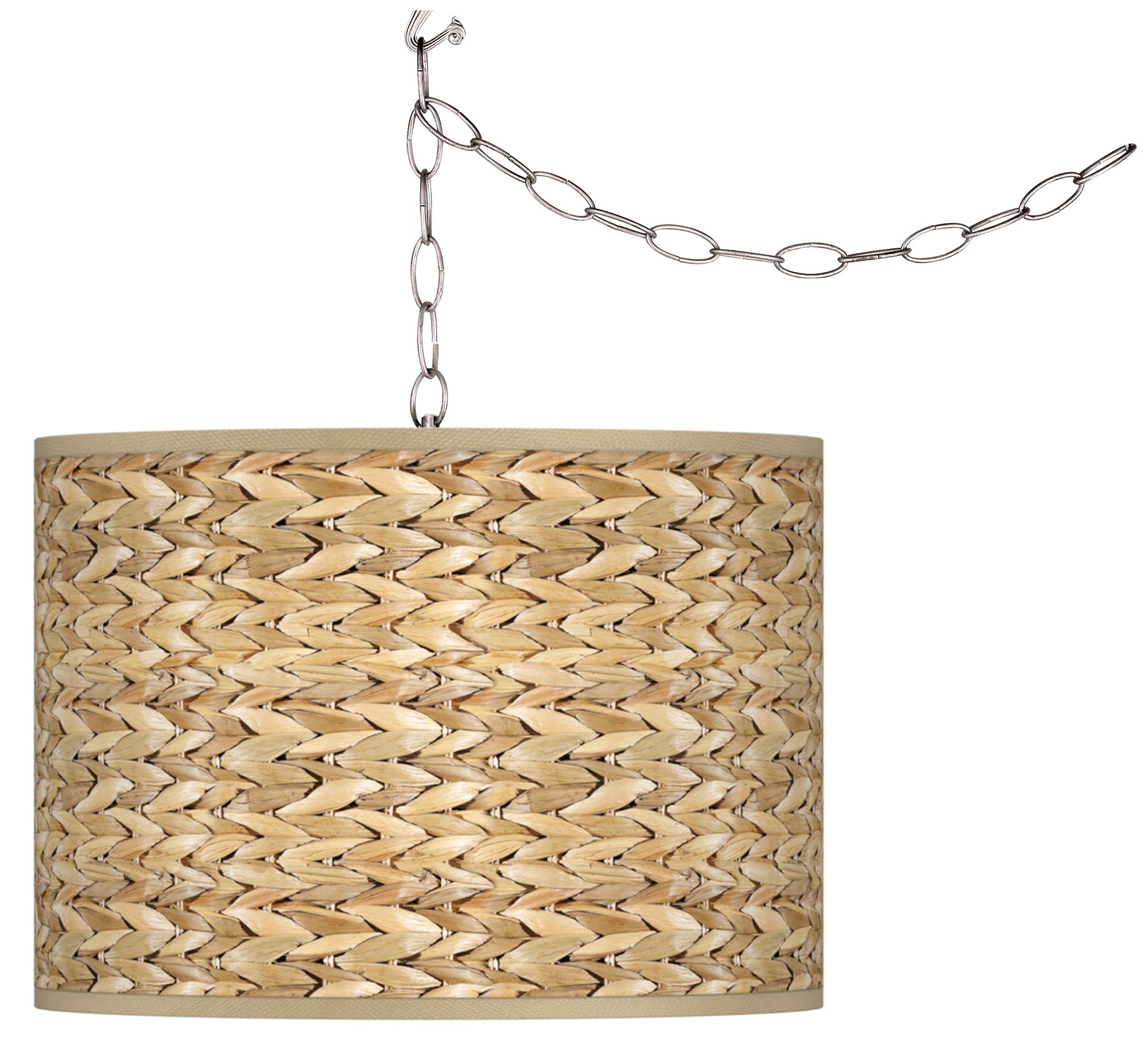 Swag Style Seagrass Print Shade PlugIn Chandelier 27G17 Lamps Plus