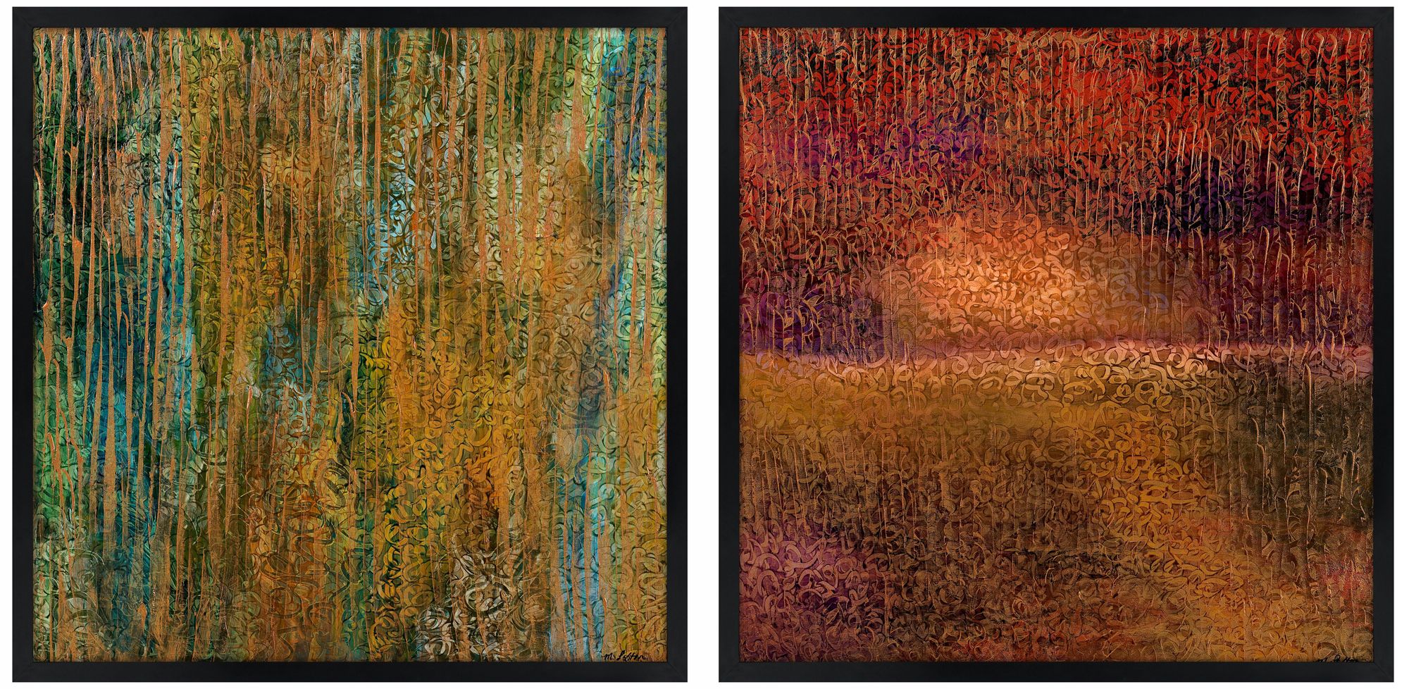 Set of Two Golden Spring Square Giclee Wall Art