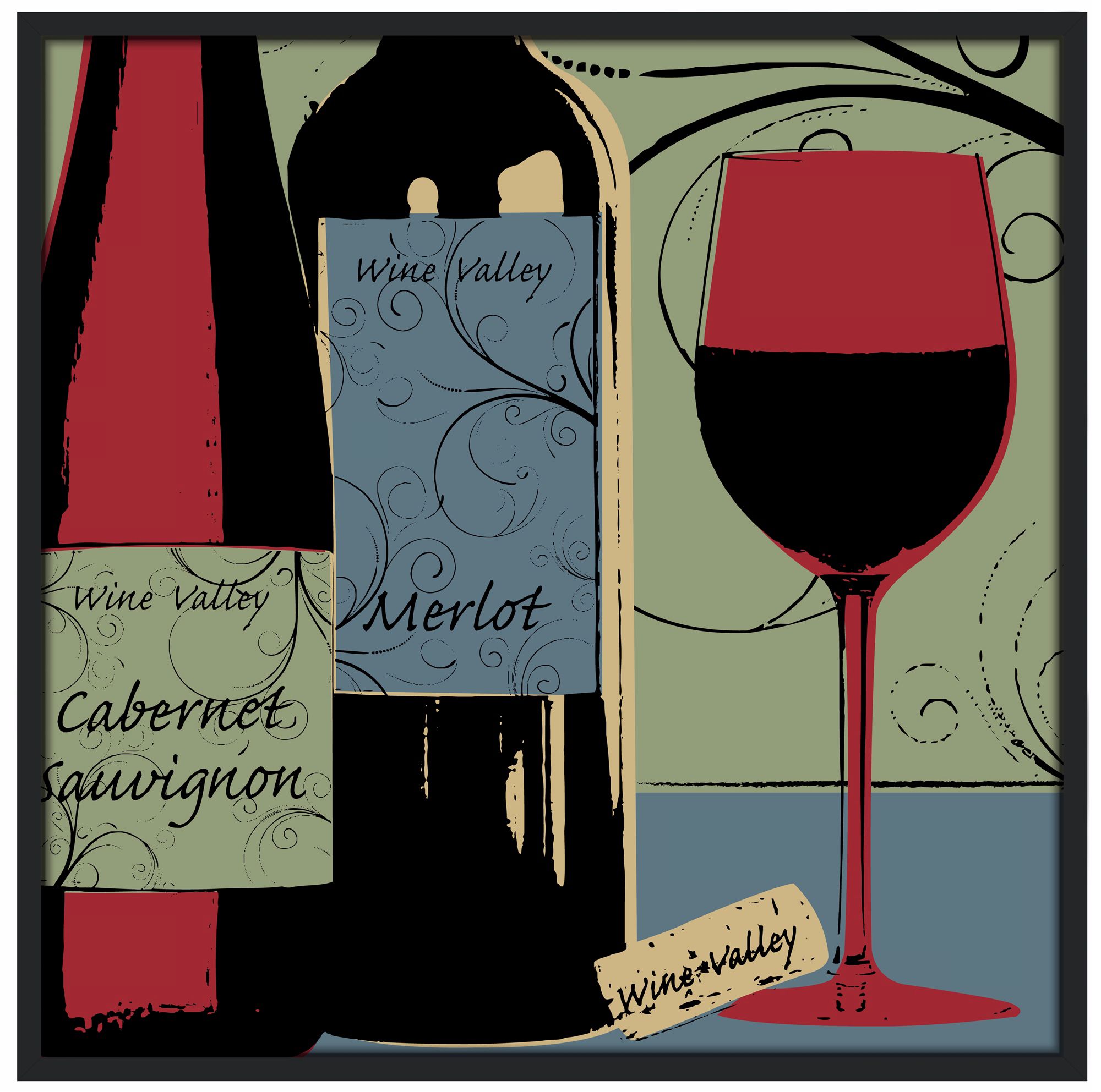 Wine Tasting 37" Square Black Frame Giclee Wall Art