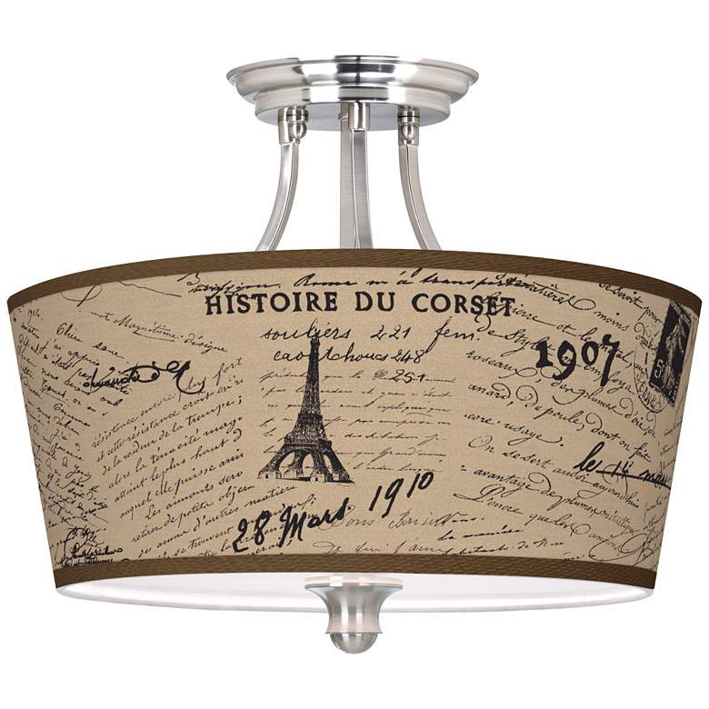 Letters to Paris Linen Tapered Drum 18&quot; Wide Ceiling Light